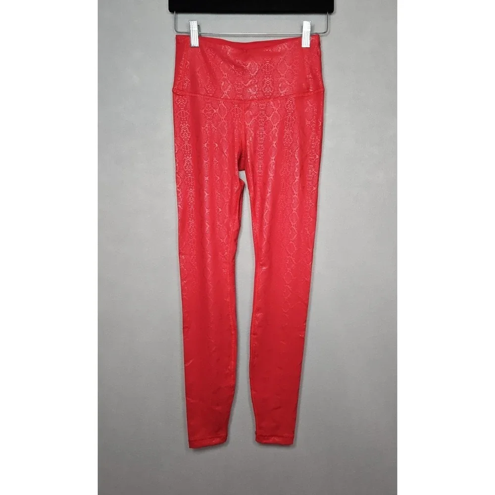 CRZ Yoga Womens Red Snakeskin Print Faux Leather Leggings Size XS NWT